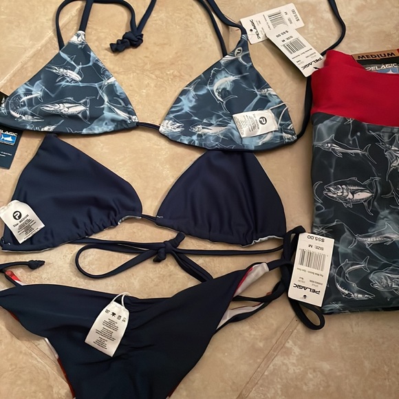 NWT women’s pelagic reversible Key West Ws Bikini Top AMERICANO/Fish Camo blue - Picture 11 of 14